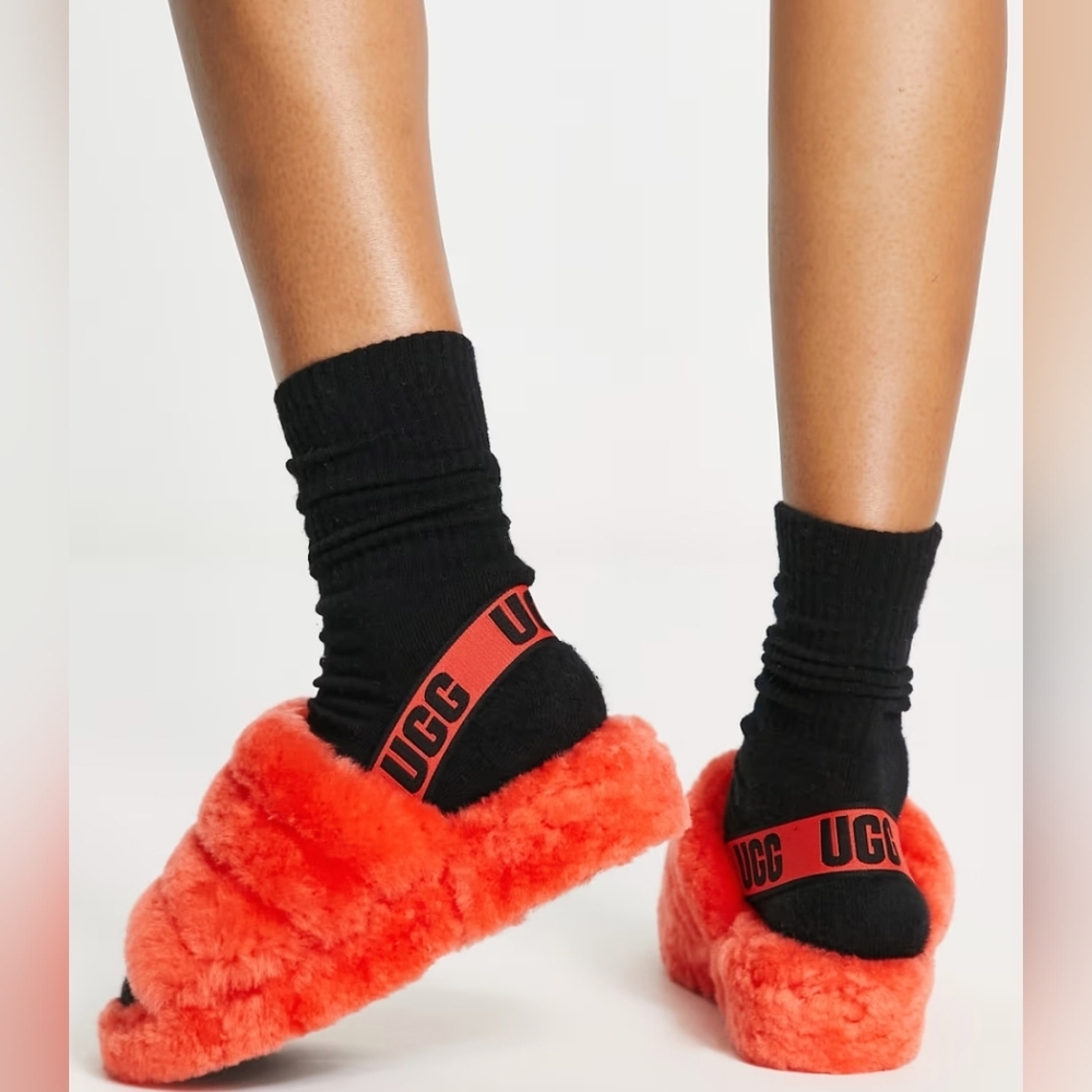 UGG Wmns Fluff Yeah Slides 'Hazard Orange' Size 9 Used Excellent